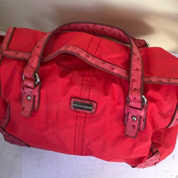 UNITED COLORS OF BENETTON Nylon Satchel Shoulder Crossbody Bag Tote Zip Snap Red - Picture 4 of 15